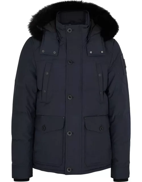 Moose Knuckles Round Island Navy Fur-trimmed Quilted Jacket