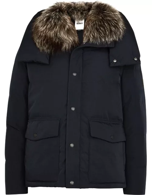 Yves Salomon Navy Quilted Fur-trimmed Shell Jacket