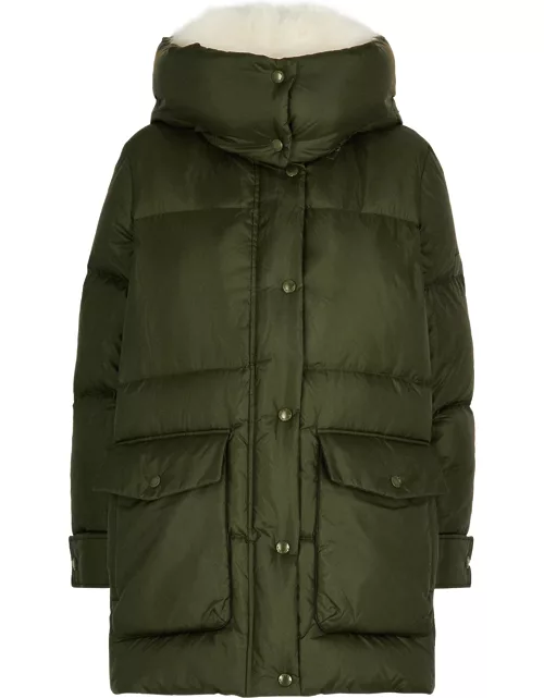 Yves Salomon Green Fur-trimmed Quilted Shell Coat