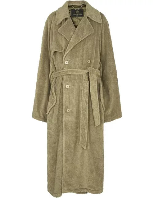 Balenciaga Olive Double-breasted Terry Cotton Trench Coat - Beige