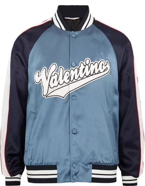 Valentino Blue Panelled Logo Satin Varsity Jacket