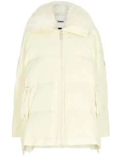 Yves Salomon Army Cream Fur-trimmed Quilted Shell Coat - White