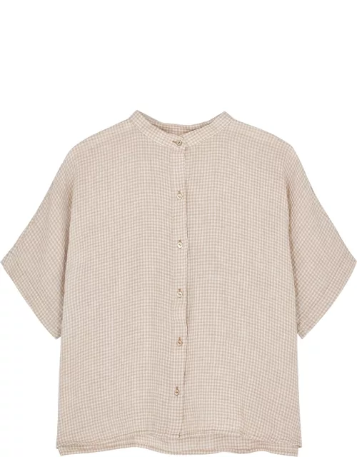 Eileen Fisher Sand Gingham Linen Shirt - Beige