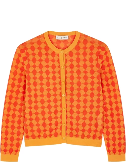 Tory Burch Orange Jacquard Stretch-knit Cardigan