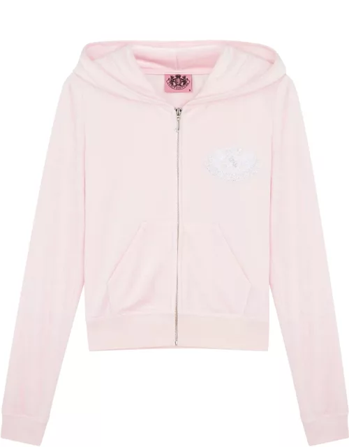 Juicy Couture Heritage Logo Hooded Velour Sweatshirt - Light Pink - L (UK14 / L)