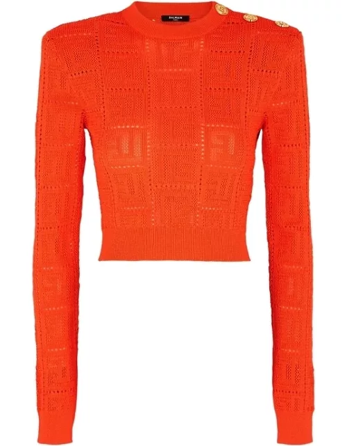 Balmain Orange Monogram-intarsia Stretch-knit Jumper