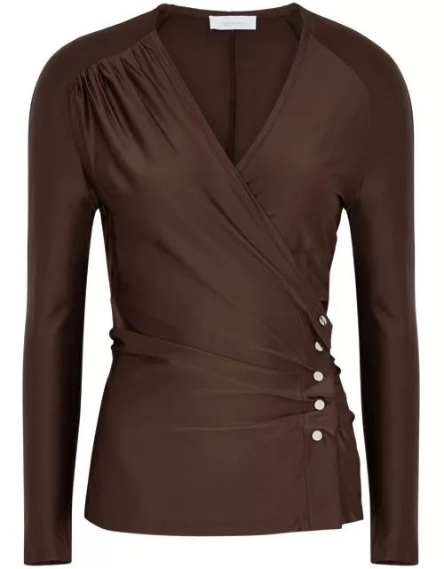 Rabanne Ruched Satin-jersey Wrap top - Chocolate - 42 (UK14 / L)