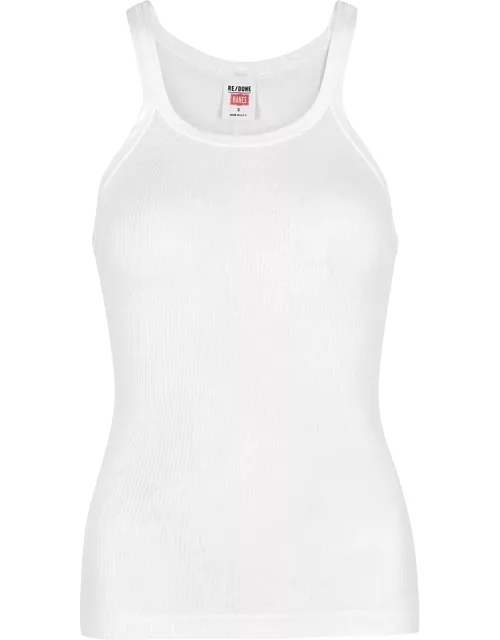 Re/done X Hanes White Ribbed Cotton Tank