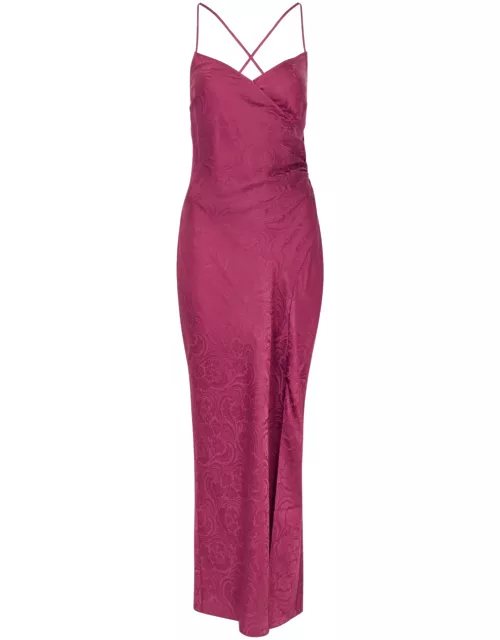 Paige Laci Floral-jacquard Silk-satin Maxi Slip Dress - Burgundy - S (UK8-10 / S)