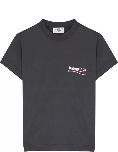 Balenciaga Charcoal Logo-embroidered Cotton T-shirt - Dark Grey