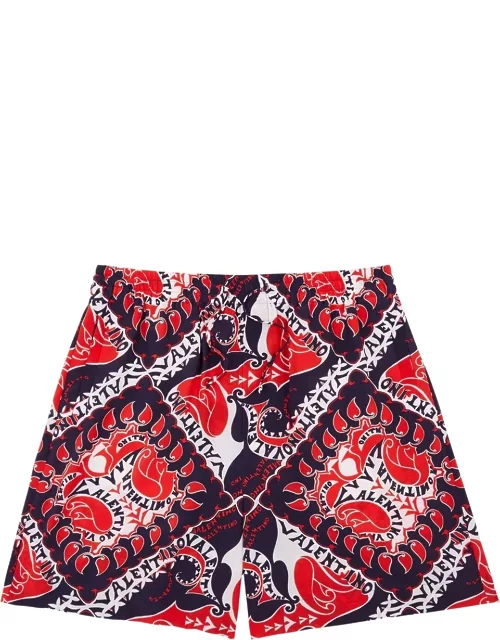 Valentino Printed Silk Crepe De Chine Shorts - Red