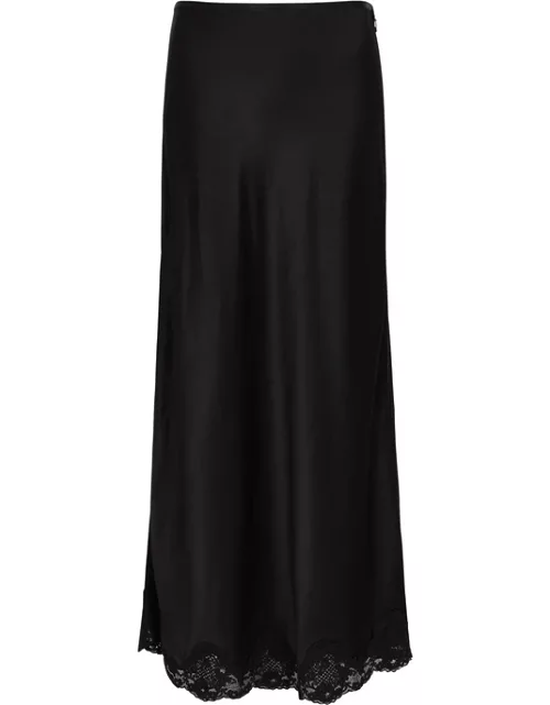 Rixo Crystal Lace-trimmed Satin Maxi Skirt - Black