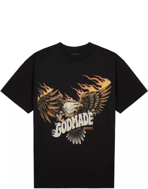 God Made Hawk Project Printed Cotton T-shirt - Black
