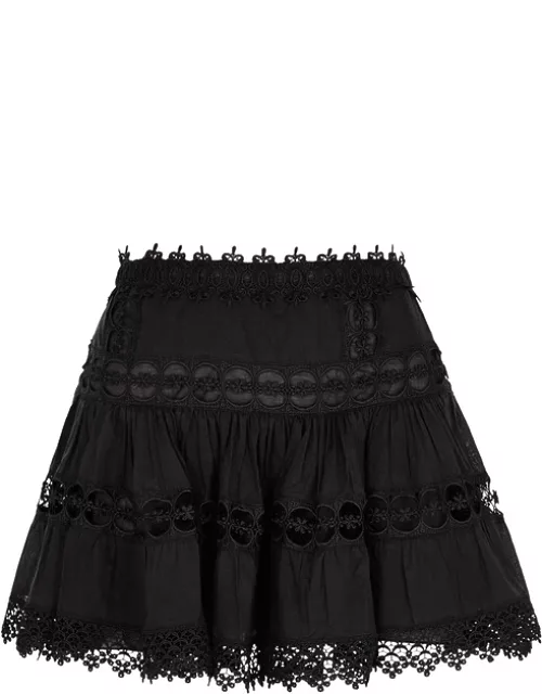 Charo Ruiz Greta Black Lace-trimmed Cotton-blend Mini Skirt
