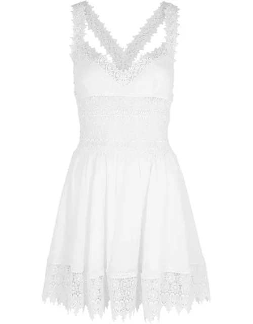 Charo Ruiz Marilyn White Lace-trimmed Cotton-blend Mini Dress