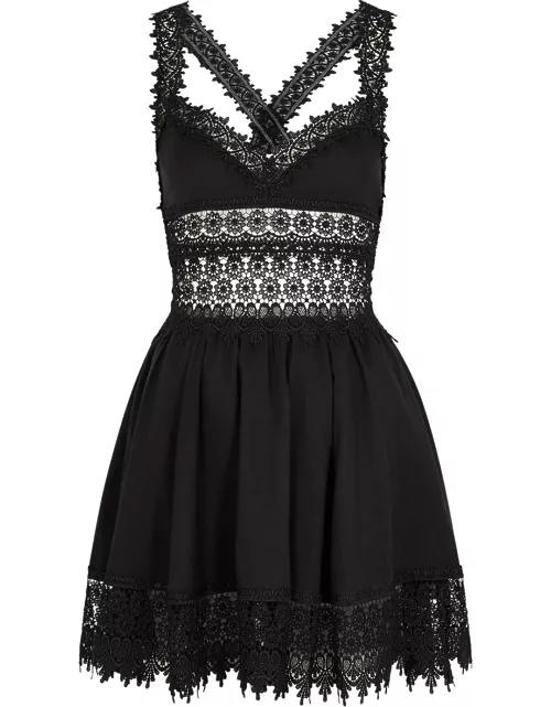 Charo Ruiz Marilyn Black Lace-trimmed Cotton-blend Mini Dress