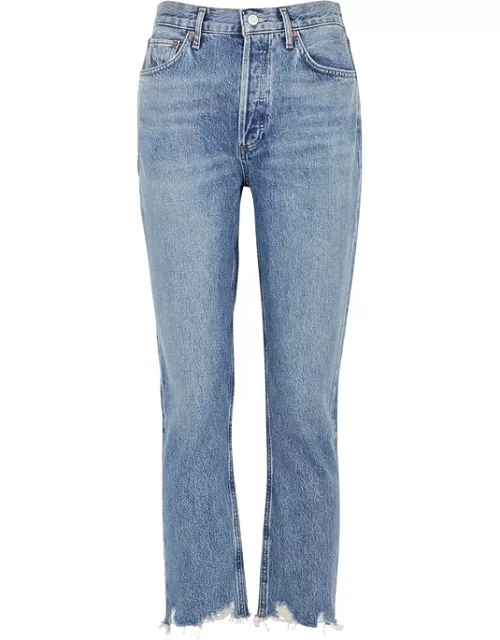 Agolde Riley Blue Cropped Straight-leg Jeans