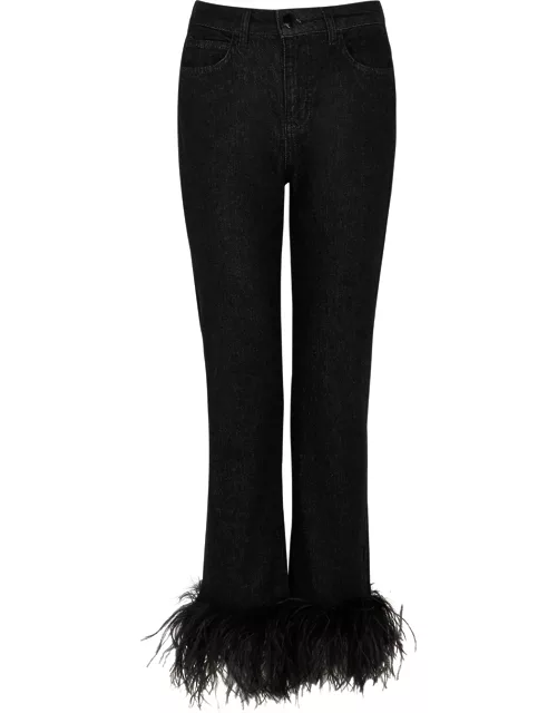 16ARLINGTON Feather-trimmed Slim-leg Jeans - Black