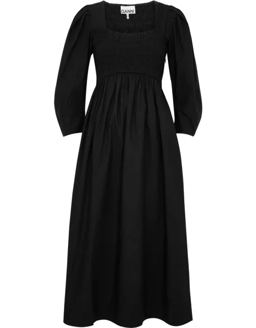 Ganni Smocked Cotton-poplin Midi Dress - Black - 36 (UK8 / S)