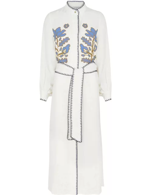 Lug Von Siga Amira Embroidered Linen-blend Midi Dress - White - 42 (UK14 / L)