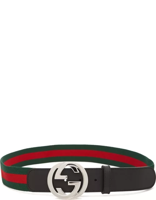 Gucci Signature-striped Webbing Belt, Belt, Black