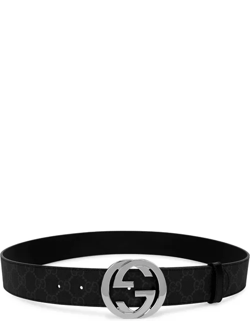 Gucci GG Black Monogrammed Belt - Black/Silver