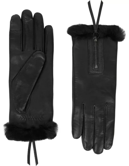 Agnelle Marina Black Fur-lined Leather Glove