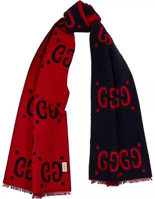 Gucci Freedom GG Wool And Silk-blend Scarf, Black, Scarf, Frayed End