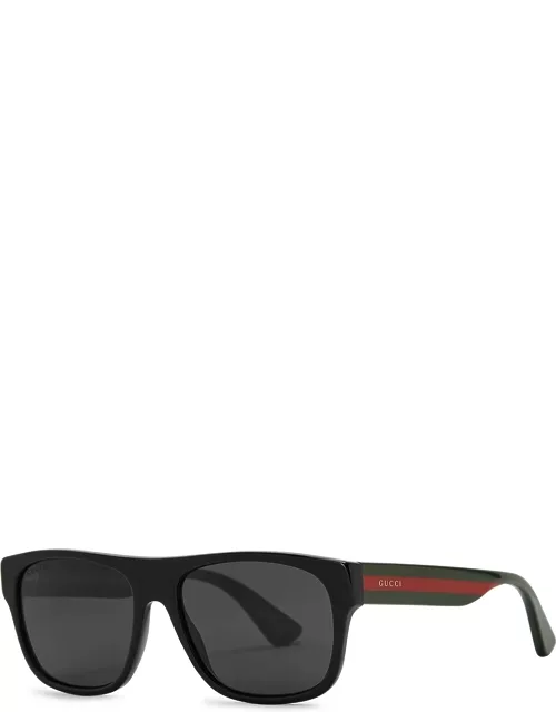 Gucci Black Rectangle-frame Sunglasses, Sunglasses, Charcoal Lense