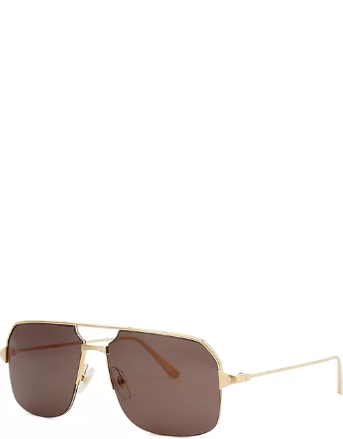 Cartier Santos De Cartier Gold-tone Aviator-style Sunglasse
