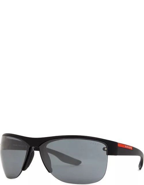 Prada Linea Rossa Matte Black Wrap-around Sunglasses, Sunglasses
