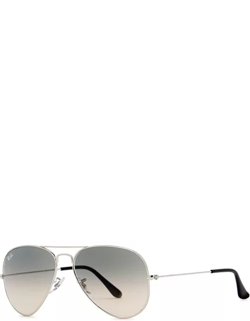 Ray-Ban Silver-tone Aviator Sunglasses, Sunglasses, Grey and Brown