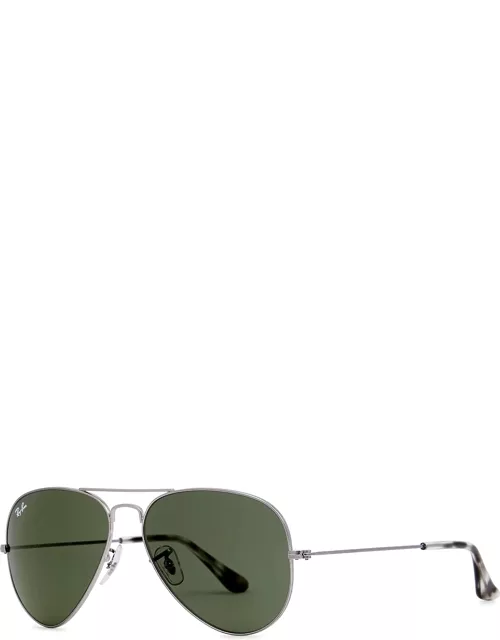 Ray-Ban Matte Silver-tone Aviator Sunglasses, Sunglasses, Green Lenses - Grey