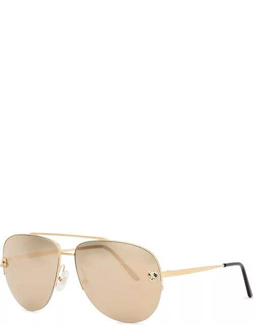 Cartier Panthère De Cartier Gold-tone Mirrored Aviator-style Sunglasse