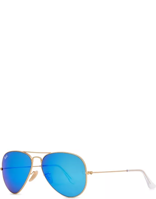 Ray-Ban Matte Gold-tone Aviator Sunglasses, Sunglasses, Blue Lense