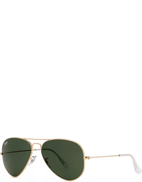Ray-Ban Gold-tone Aviator Sunglasses, Sunglasses, Green Lense