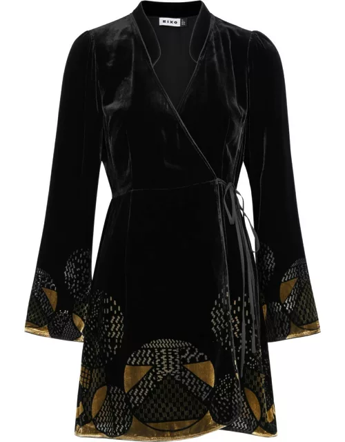 Rixo Iris Velvet Wrap Mini Dress - Black - 16 (UK 16 / XL)