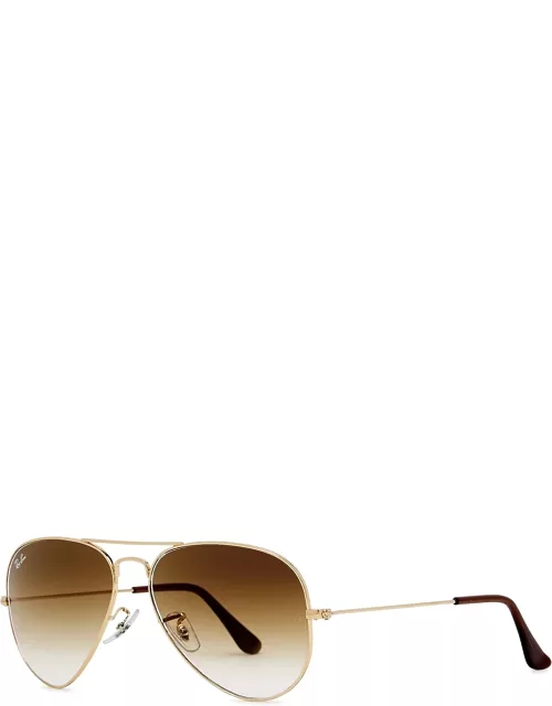 Ray-Ban 55 Gold-tone Aviator-style Sunglasses, Sunglasses, Brown Lense