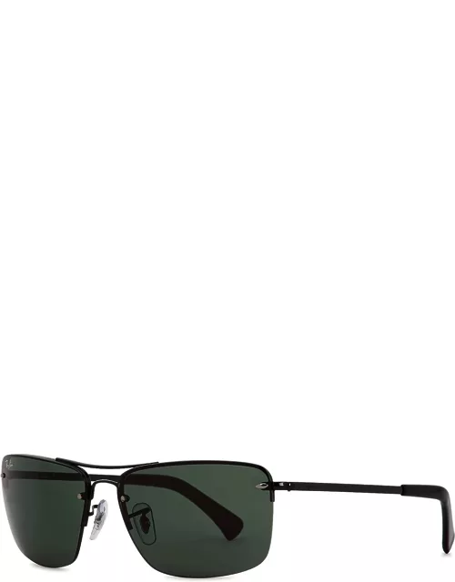 Ray-Ban Black Rectangle-frame Sunglasses, Sunglasses, Green Lense