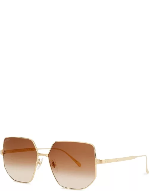 Cartier Santos De Cartier Gold-tone Square-frame Sunglasse