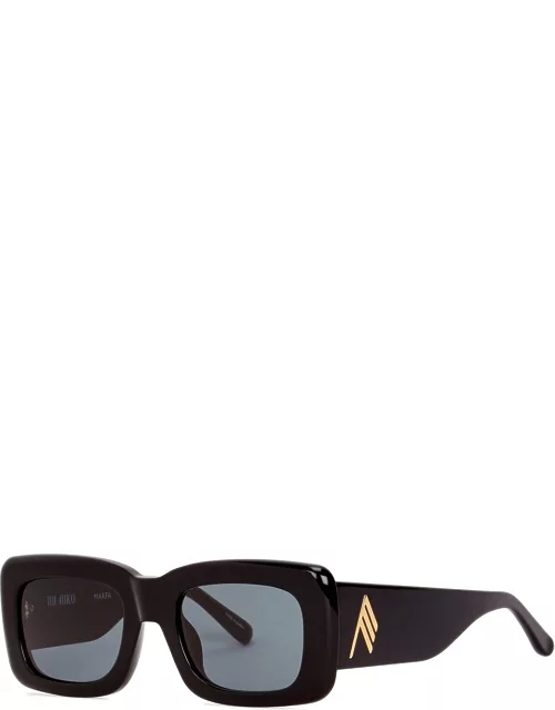 The Attico X Linda Farrow Marfa Black Rectangle, Sunglasses, Gold