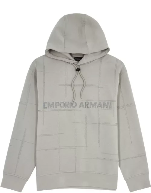 Emporio Armani Logo-embroidered Hooded Jersey Sweatshirt - Grey