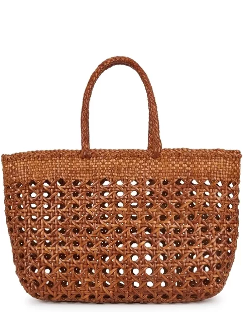Dragon Diffusion Cannage Kanpur Brown Woven Leather Basket Bag - TAN