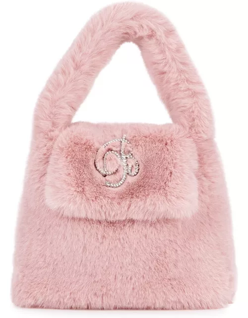 Blumarine Pink Embellished Faux Fur Top Handle Bag