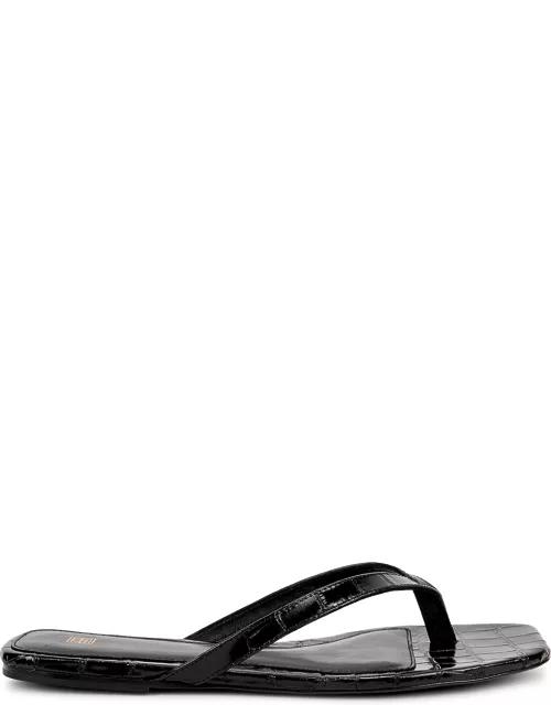Totême The Flip Flop Black Crocodile-effect Leather Sandals