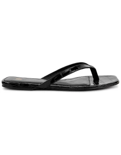 Totême The Flip Flop Black Crocodile-effect Leather Sandals