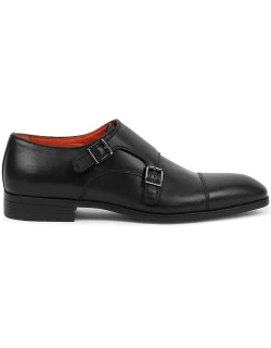 Santoni Black Leather Monk-strap Shoes