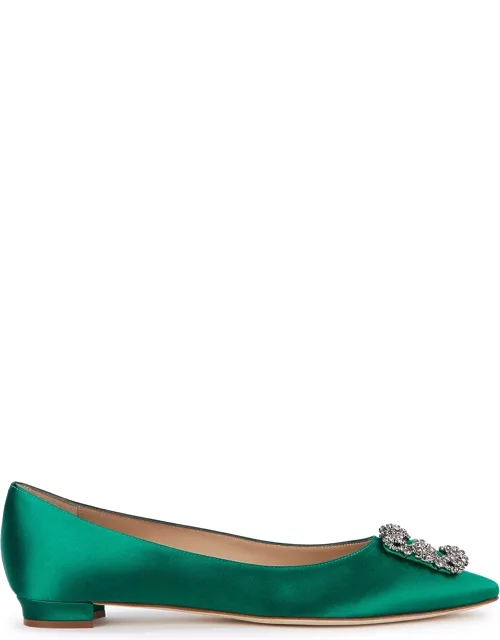 Manolo Blahnik Hangisi 10 Emerald Silk-satin Flats - Green