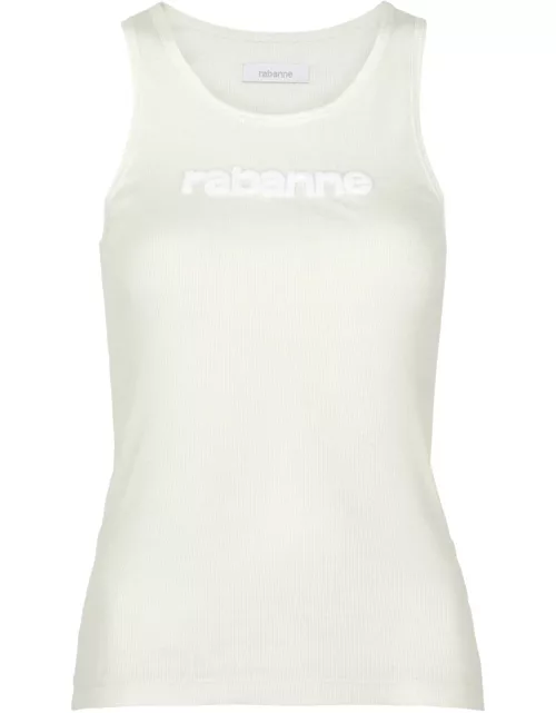 Rabanne Logo-flocked Stretch-jersey Tank - Off White - L (UK14 / L)