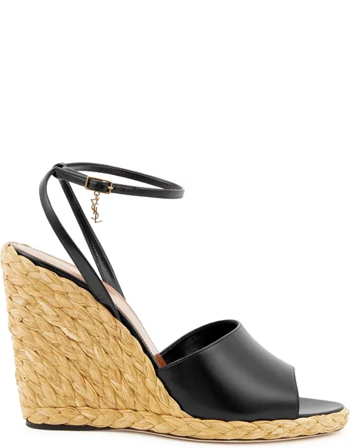Saint Laurent Paloma 95 Black Leather Espadrille Wedge Sandals